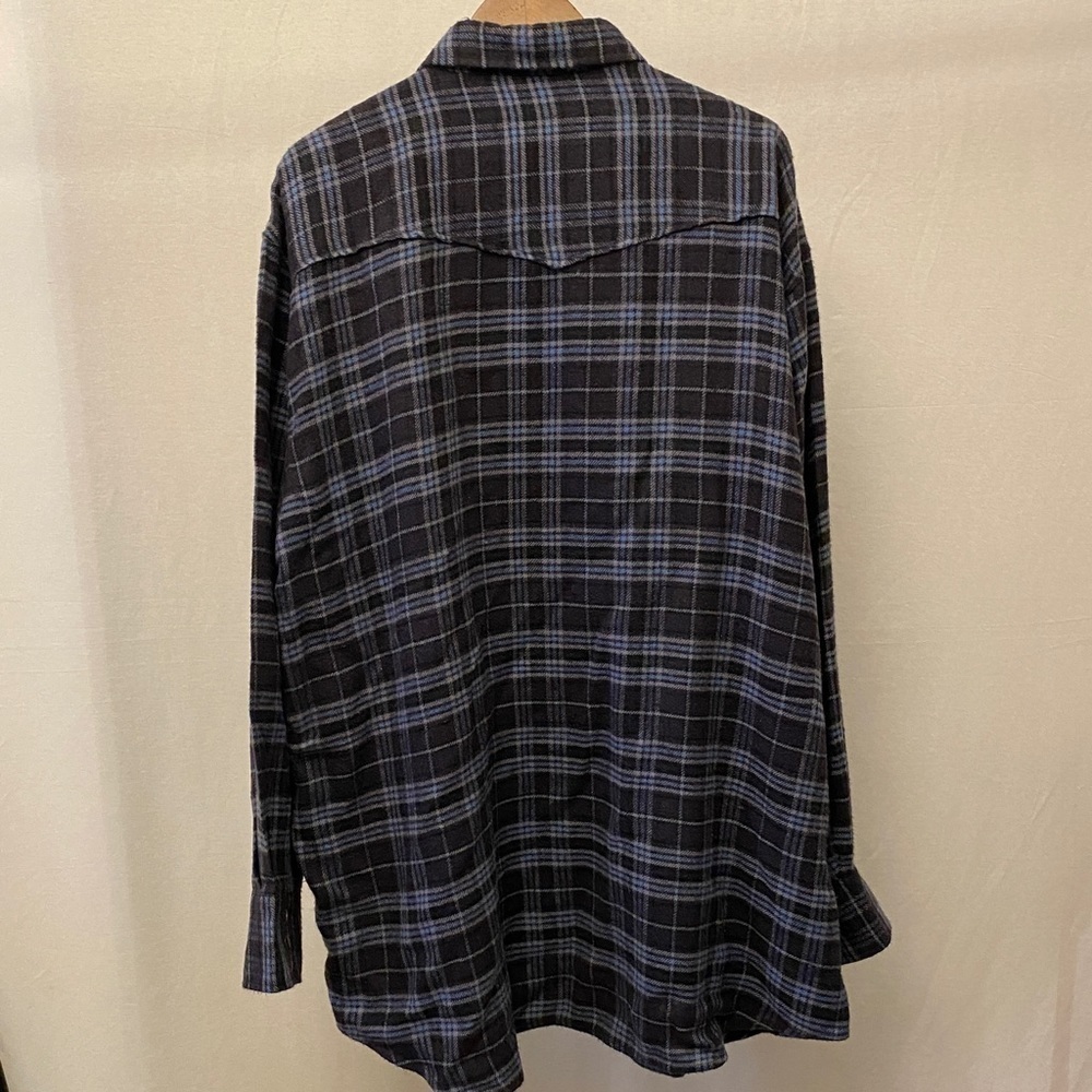 Outlaw 2XLT Western Wear Flannel Mens Shirt Blue Gray Snaps Closure Cowboy Shirt - Picture 7 of 7